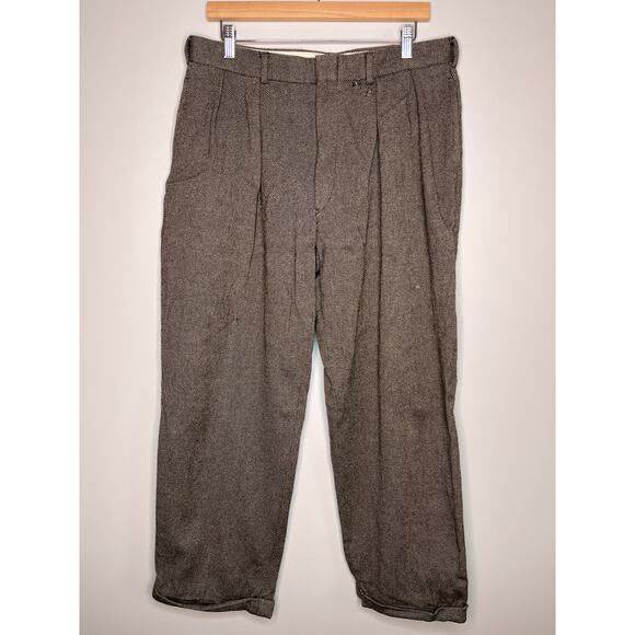 1990s Polo Ralph Lauren Tweed Brown Wool Cotton Academic Old Money Pants 35x28